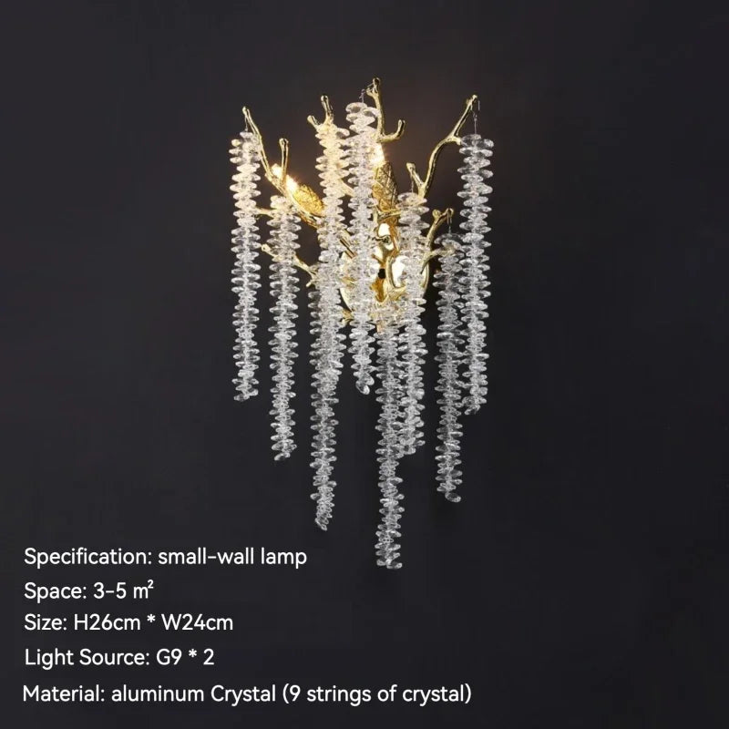 Afralia™ Luxury Gold Wall Sconce Crystal Decor LED Wall Light