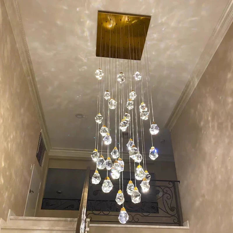 Afralia™ Crystal Chandelier Stair Light Modern Luxury Villa Pendant Fixture Home Decor