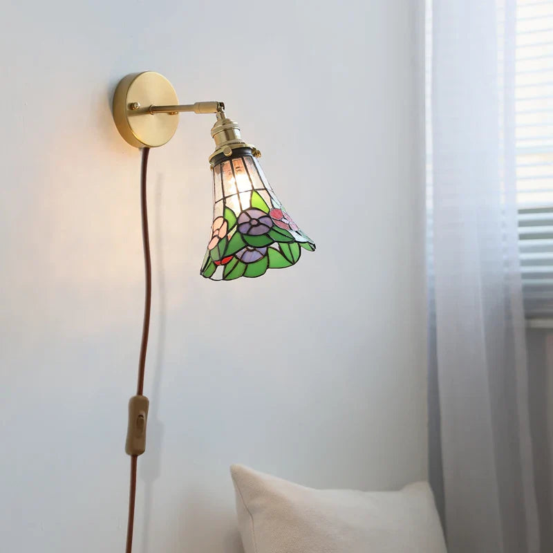 Afralia™ Flower Glass LED Wall Sconce with Pull Chain Switch for Stair, Living, Dining Room