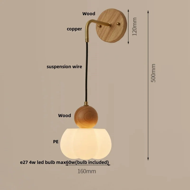 Afralia™ Walnut Wood LED Wall Lamp Sconce Pull Chain Switch Adjustable Art Light