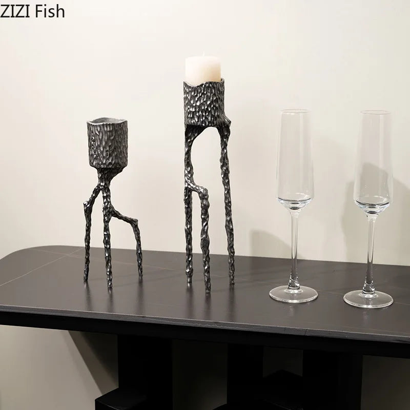 Afralia™ Trio Alloy Candle Holders Desk Decor Romantic Candlestick Aesthetic Room Decor