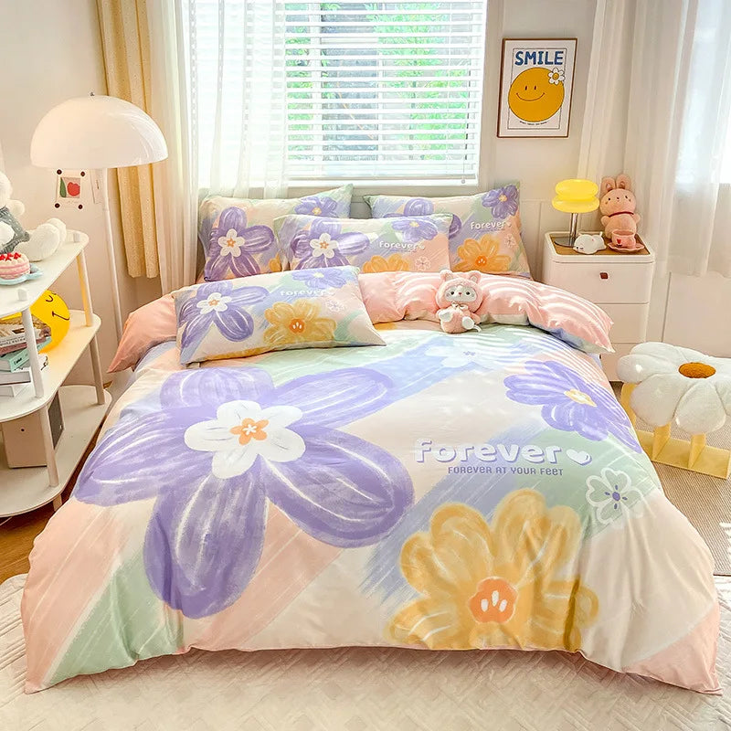 Afralia™ Flower Single Double Bedding Set Full Size Cotton Duvet Cover High Quality Quilt Cover Set
