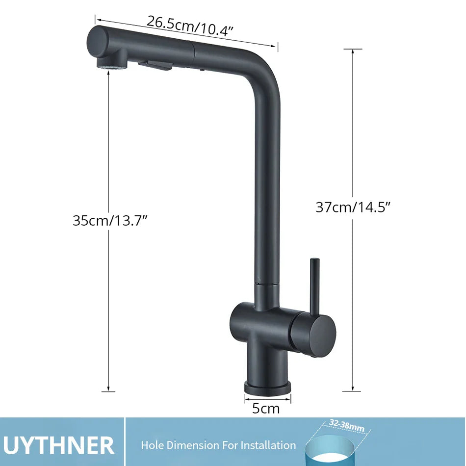 Afralia™ Matte Black Kitchen Faucet Pull Out Dual Sprayer Mixer Tap Rotation Deck Mounted