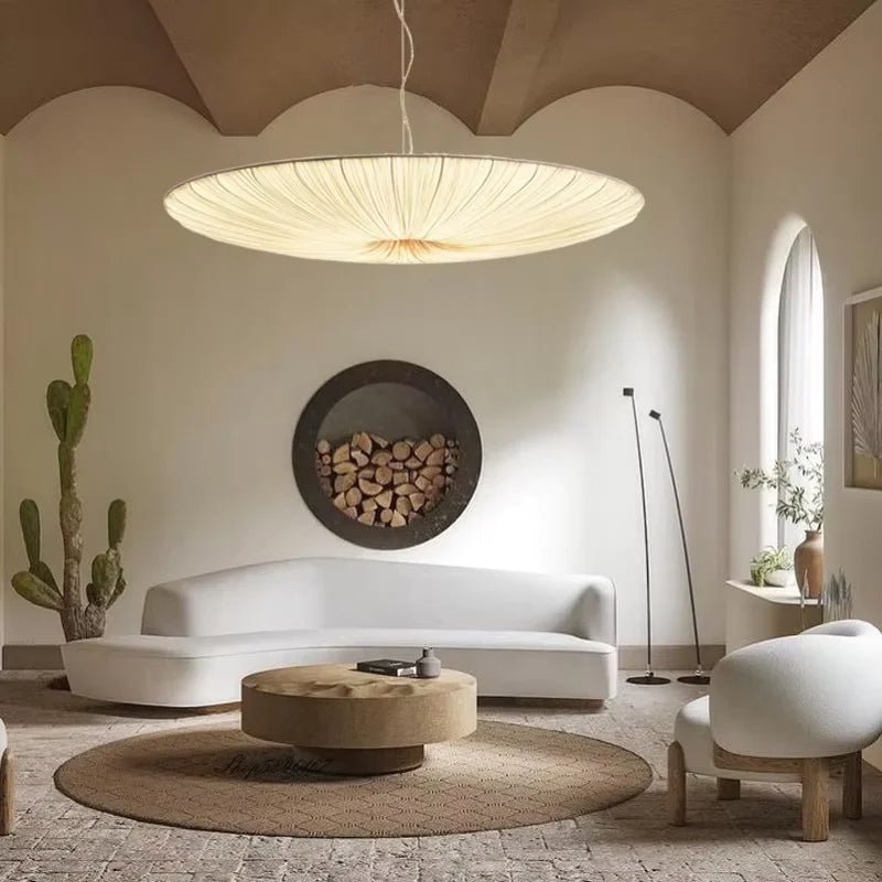 Afralia™ White Fabric Pendant Chandelier for Living Room, Bedroom, and Restaurant