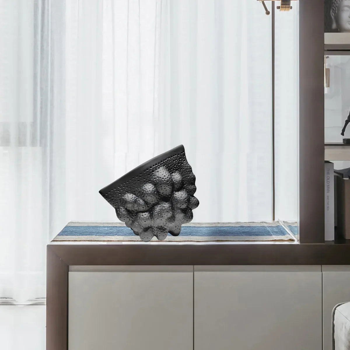 Afralia™ Black Ceramic Pleated Vase for Stylish Flower Arrangements