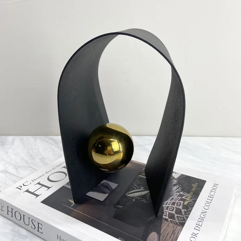 Afralia™ Golden Sphere Metal Arches Geometric Art Ornaments for Home Decor