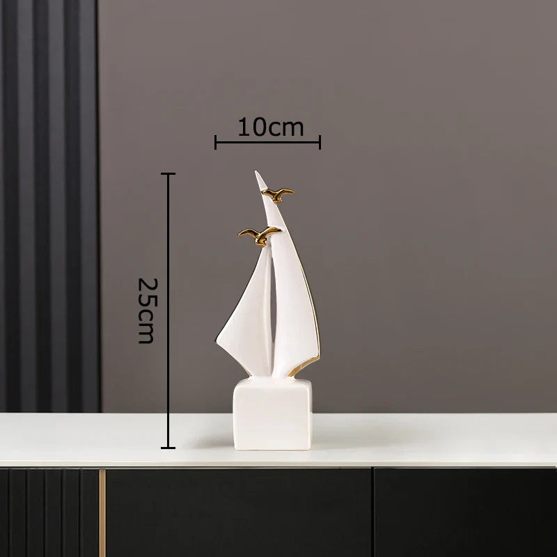 Afralia™ Sailboat Ceramic Art Sculpture Desk Decoration Ornaments