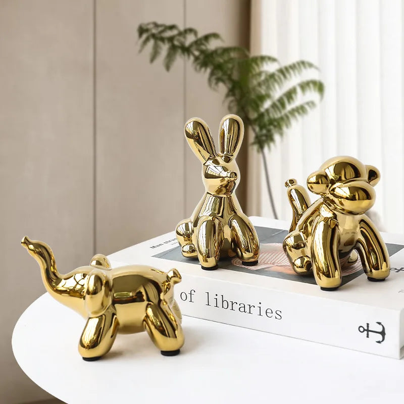 Afralia™ Golden Monkey Dog Rabbit Ceramic Balloon Animals Desk Ornament