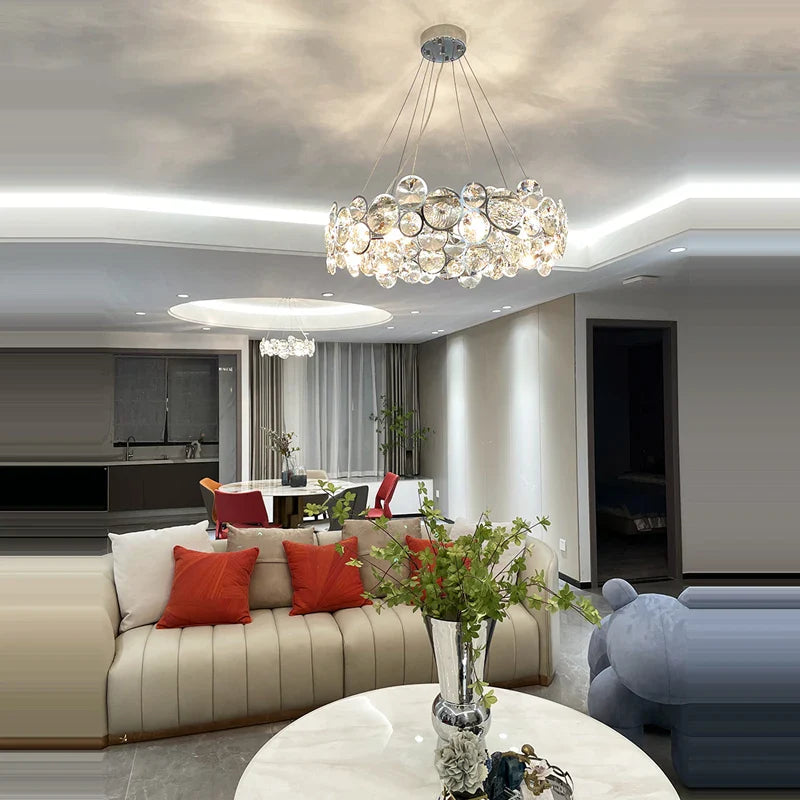 Afralia™ Crystal Magic Ring Dimmable LED Pendant Light for Living Room & Foyer