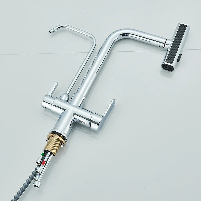 Afralia™ 3-Mode Waterfall Kitchen Faucet with 360° Rotation and Pull Out Spray