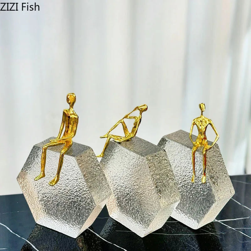 Afralia™ Golden Figures Sculpture: Modern Desk Ornament for Room Aesthetics