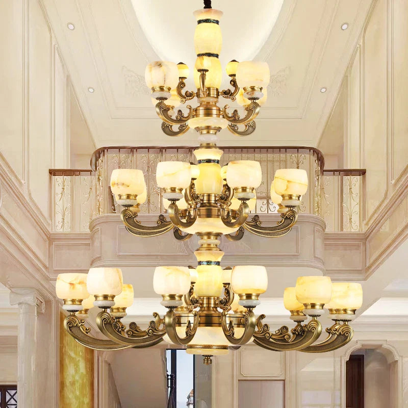 Afralia™ Luxury Copper Marble Chandelier: Brighten Your Home with Elegant Chinese Wind Style