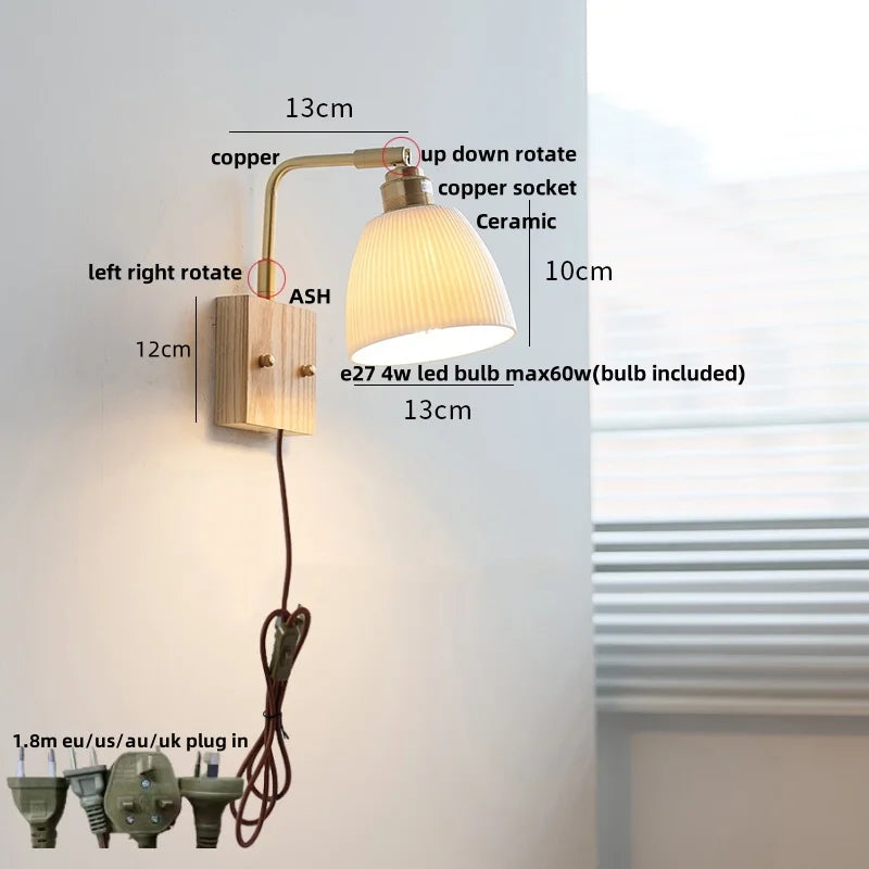Afralia™ Modern Walnut Brass LED Wall Light Rotatable Bedside Sconce Stair Fixture