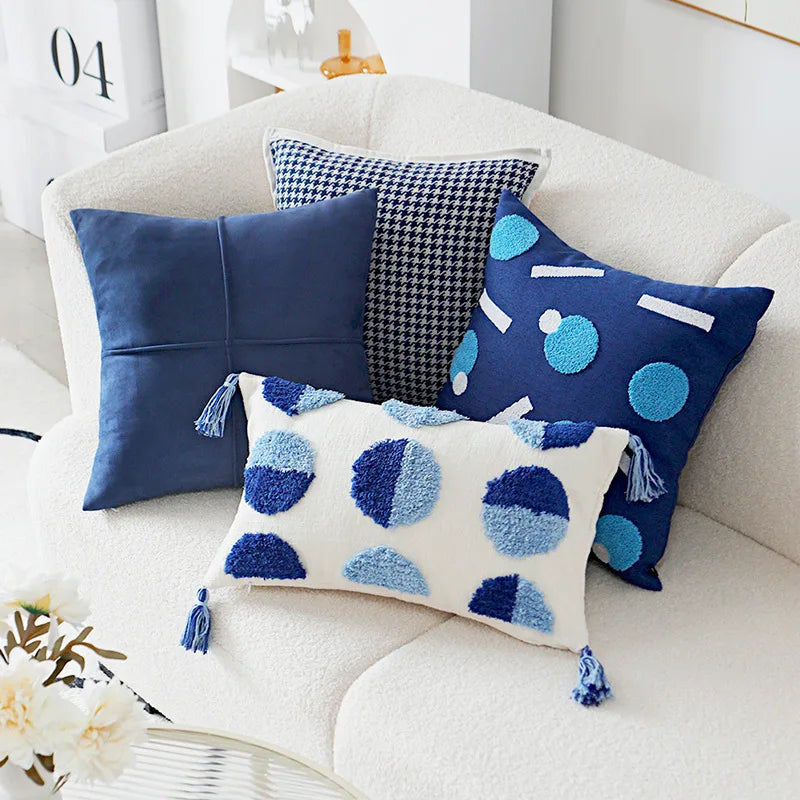 Afralia™ Luxe Blue Tufted Pillowcase Embroidered Decor for Home Sofa 45x45cm 30x50cm