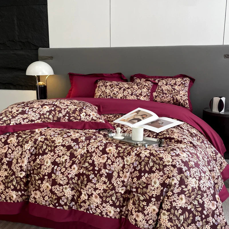 Afralia™ Floral Print 600TC Cotton Bedding Duvet Set with Sheets & Pillowcases