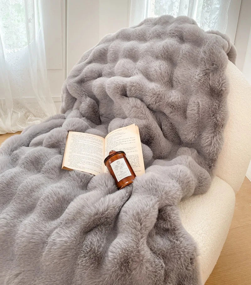 Afralia™ Plush Rabbit Fur Blanket: Ultra Soft Cozy Nap Sofa Cover for Winter Living.