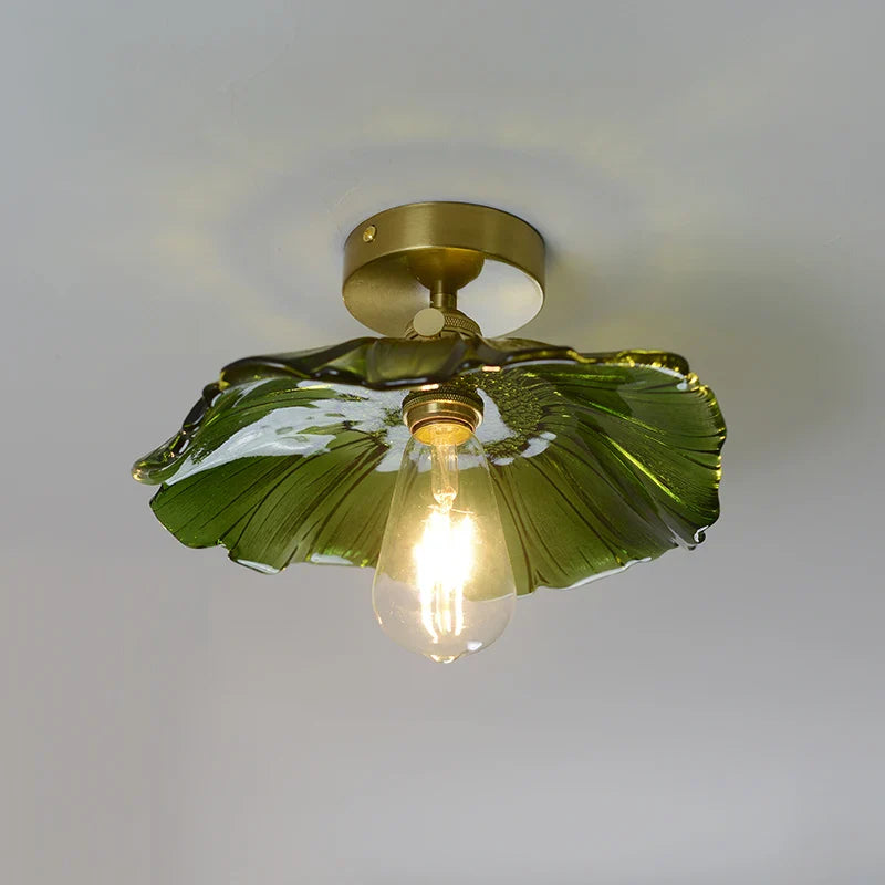 Afralia™ Green Glass LED Ceiling Lamp for Home Living Room and Hallway Lighting