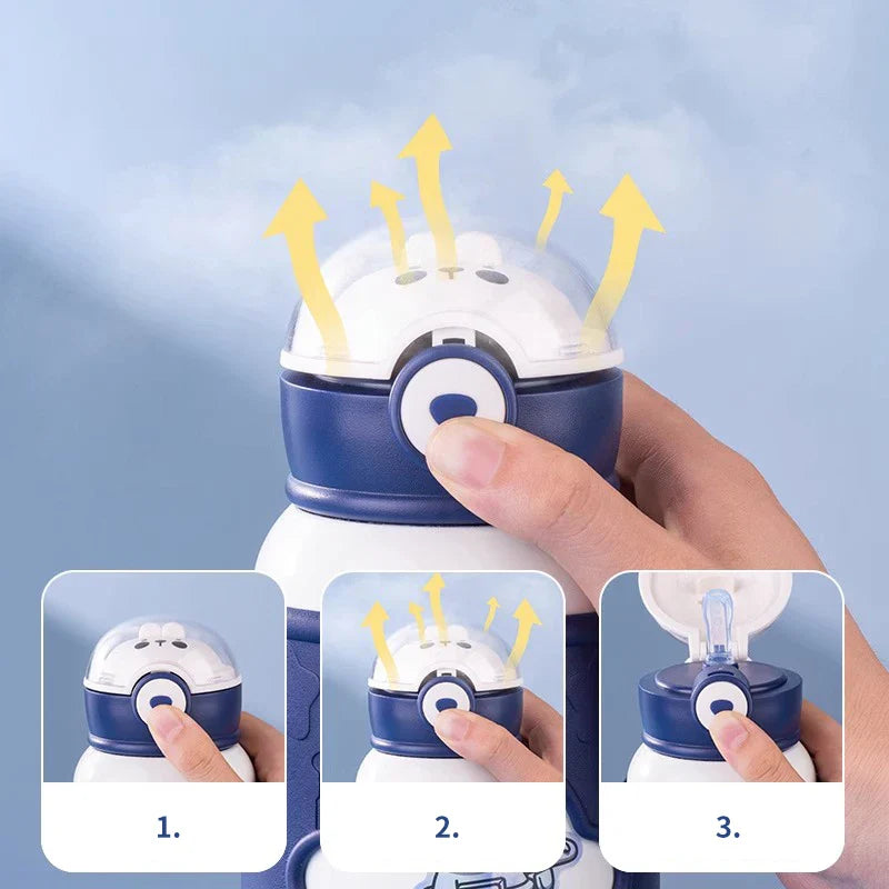 Afralia™ Kids' Cartoon Straw Water Thermos Bottle Stainless Steel Thermal Cup