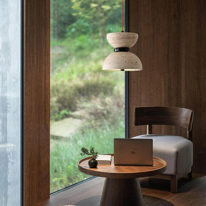 Afralia™ Wabi Sabi LED Pendant Lights Yellow Travertine Stone Hang Lamp