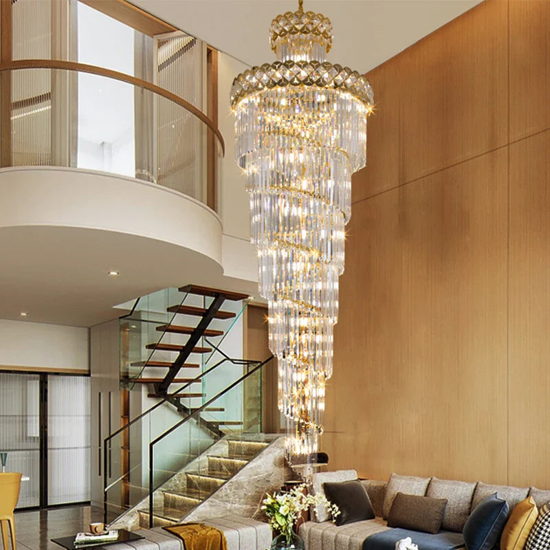 Afralia™ Luxury Crystal Chandelier for Duplex, Villa, Hotel Lobby, and Spiral Staircase