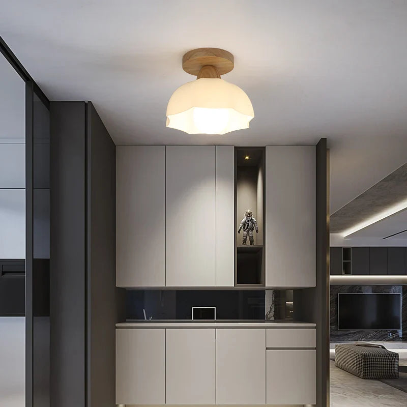 Afralia™ LED Ceiling Lamp Modern Style Wood Glass Luminaria