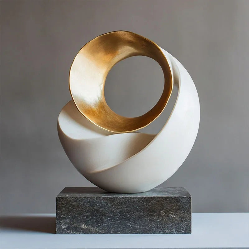 Afralia™ Golden Ring Abstract Resin Figurines, Home Decor, Geometric Design