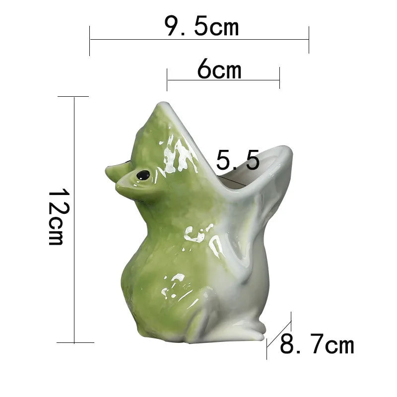 Afralia™ Cute Frog Succulent Flower Pot Ceramic Garden Plant Pot Frog Shape Pot