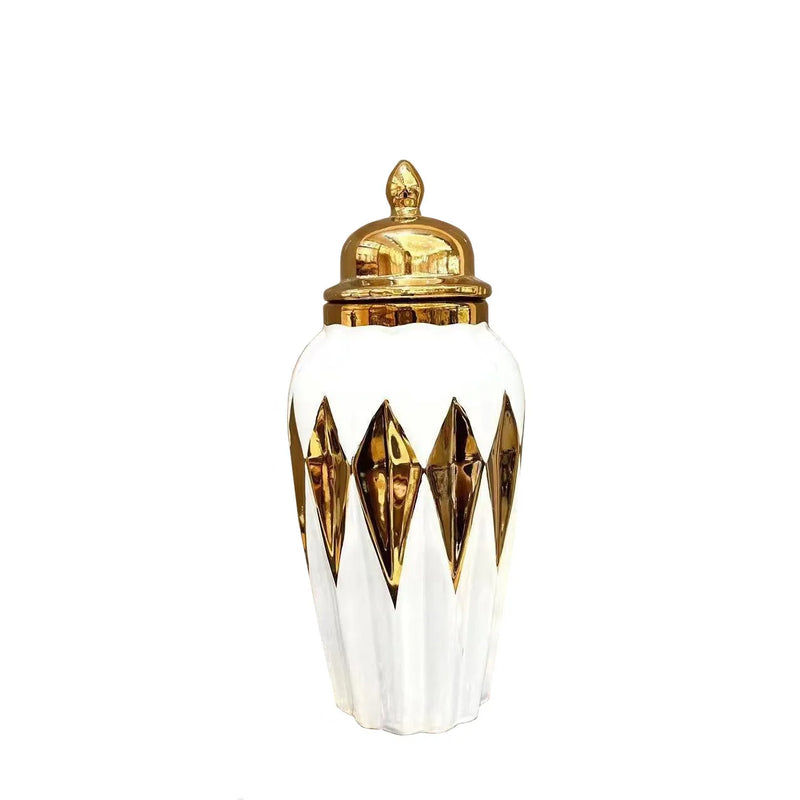 Afralia™ Gold Diamond Check Ceramic Vase - Vintage Handicraft Decoration