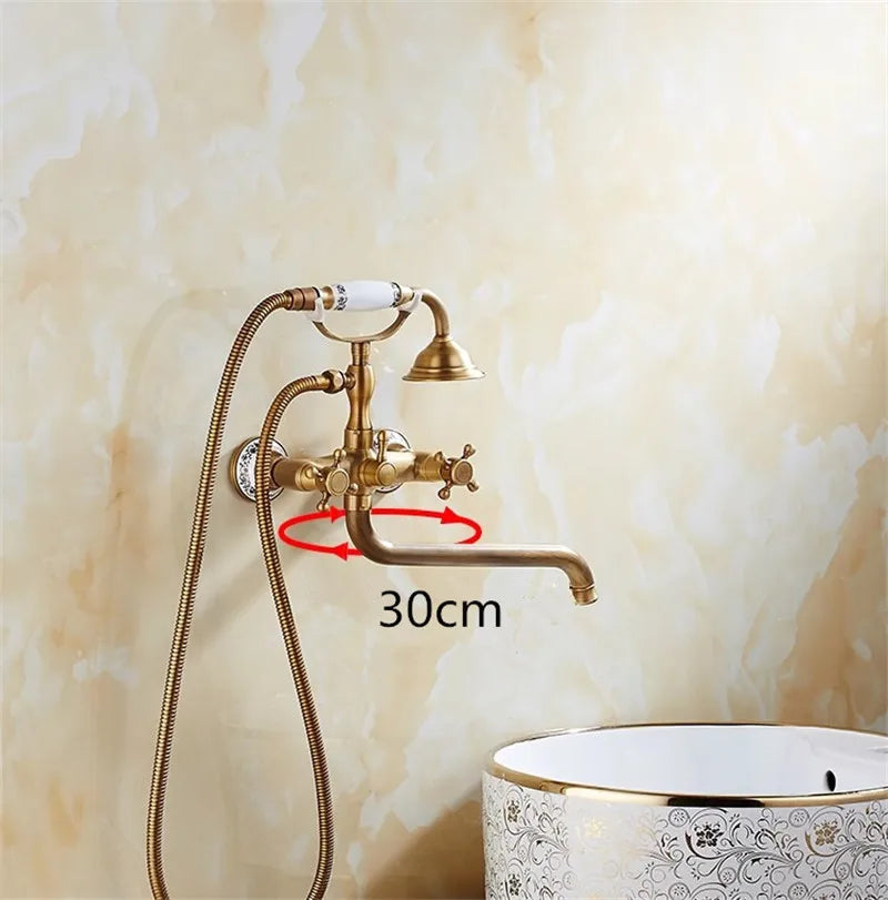 Afralia™ Brass Bathtub Shower Set Wall Mounted - Hot and Cold Mixer Taps