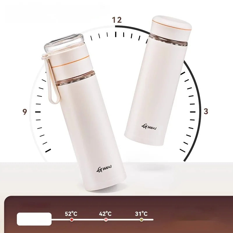 Afralia™ Glass Thermos Cup Tea Separation Set Vacuum Bottle Stainless Steel Office Business Style