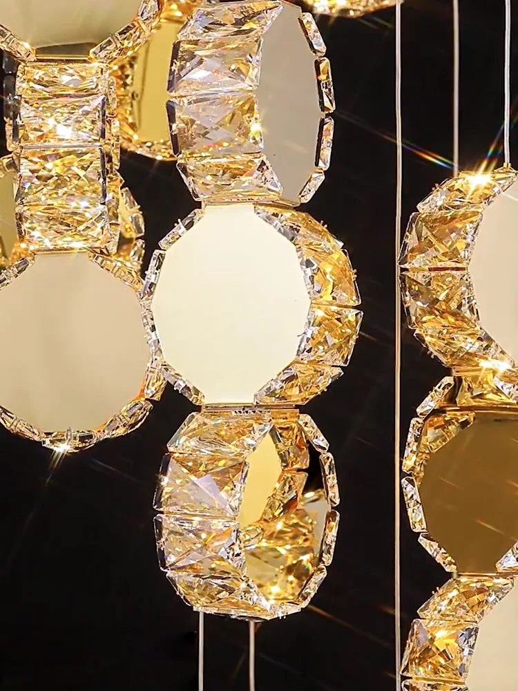 Afralia™ Gold Crystal Chandeliers LED Pendant Lamp for Modern Living Spaces