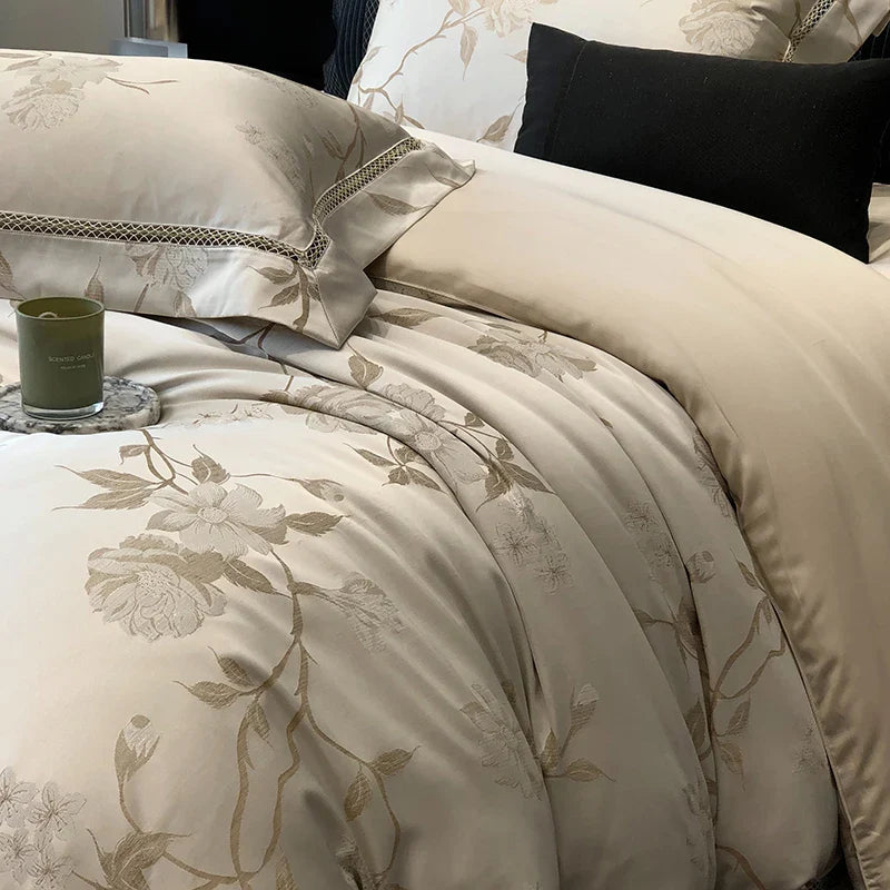 Afralia™ Silky Satin Jacquard 1000TC Egyptian Cotton Luxury Bedding Set