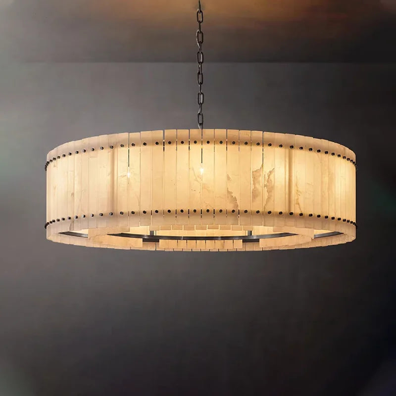 Afralia™ Modern Marble LED Chandelier, Dimmable E14 Light Fixture, Round Living Room Ceiling Light
