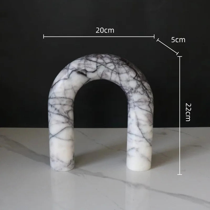 Afralia™ Marble Geometric Arch Sculpture: Elegant Yellow Cave Stone Ornament for Living Room.
