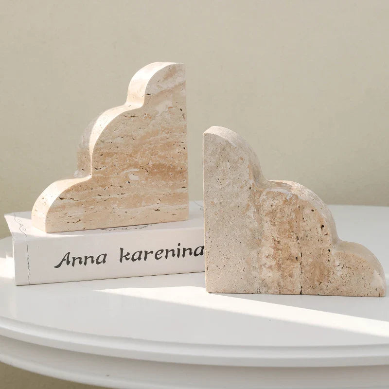 Afralia™ Travertine Wave Bookends: Stylish Decorative Holders for Heavy Books