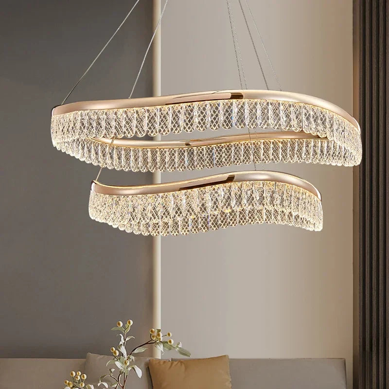 Afralia™ Modern Golden LED Crystal Chandelier for Luxe Living Room and Bedroom