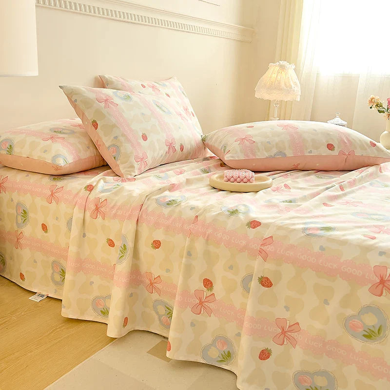 Afralia™ Vintage Plant Floral Cotton Flat Sheet Set with Pillowcases