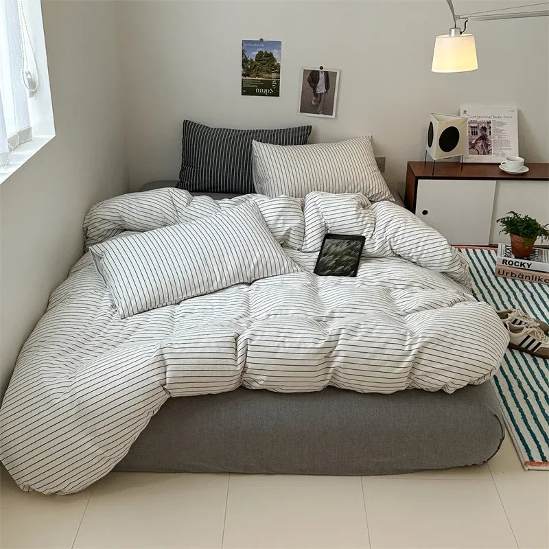 Afralia™ Luxe Striped Cotton Bedclothes Set - Skin Friendly Soft Bed Sheet Set