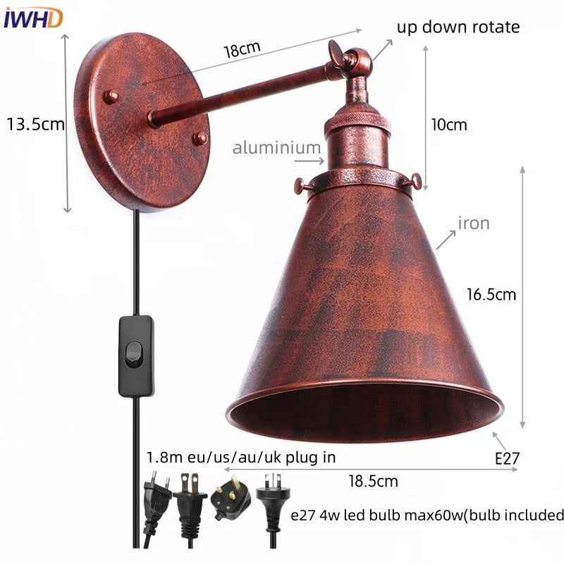 Afralia™ Iron LED Wall Lamp Vintage Style Industrial Luminaire for Stair, Dining Room, Bedroom