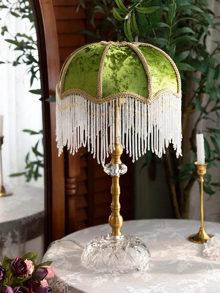 Afralia™ Gold Lustre Tassel Table Lamp LED E27 Vintage Classical for Bedroom Girls