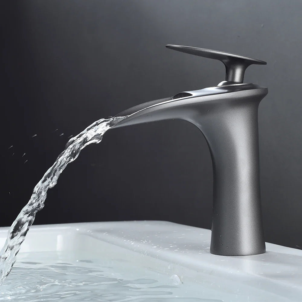 Afralia™ Waterfall Bathroom Faucet Single Handle Basin Mixer Tap Brass Sink Water Crane