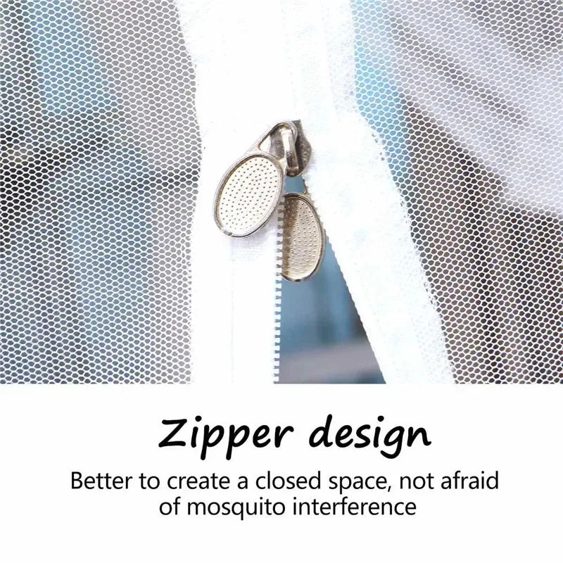 Afralia™ Zipper Lace Mosquito Net - Stainless Steel Bracket, Romantic Queen Bed Nets