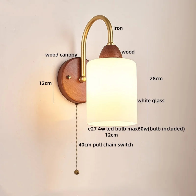 Afralia™ Wood Glass LED Wall Light Modern Bedside Lamp for Living Room & Bedroom