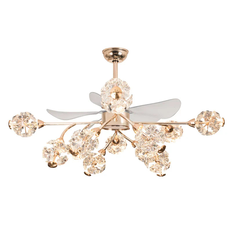 Afralia™ Crystal Chandelier Ceiling Fan with LED Light and Retractable Blades