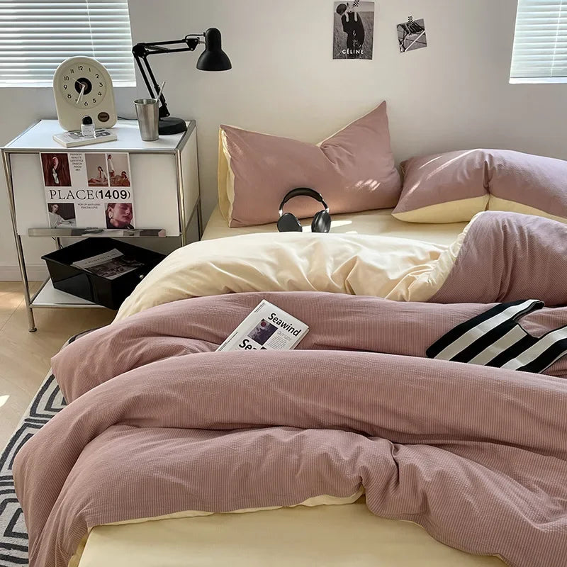 Afralia™ Super Soft Double-Sided Bubble Cotton Bed Four-Piece Set