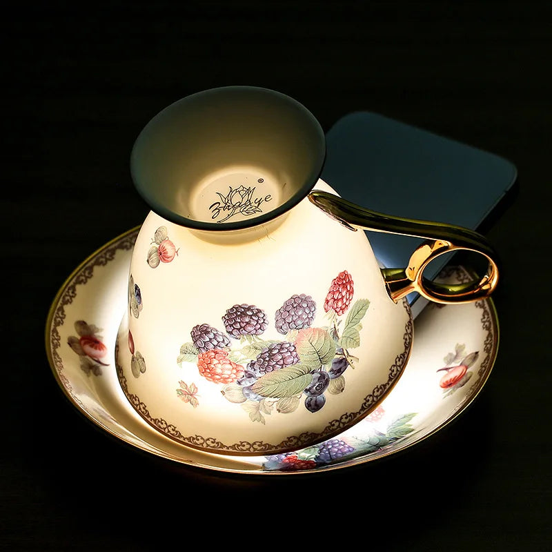 Afralia™ Bone China Teaware Set - Black Tea Cup, Saucer, Coffee, Phnom Penh French Style