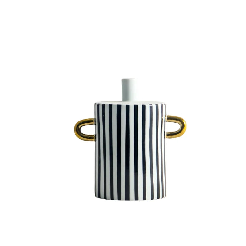 Afralia™ Black and White Dots Geometric Ceramic Vase: Home Decoration Handicraft Ornament