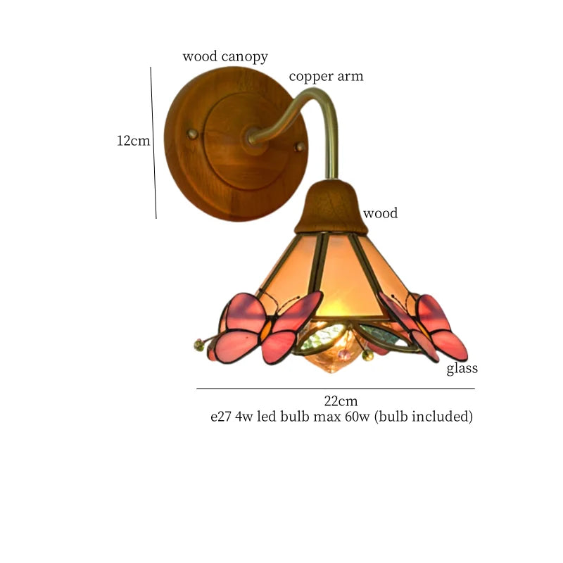 Afralia™ Butterfly Glass LED Wall Light with Copper Arm for Home Decor.