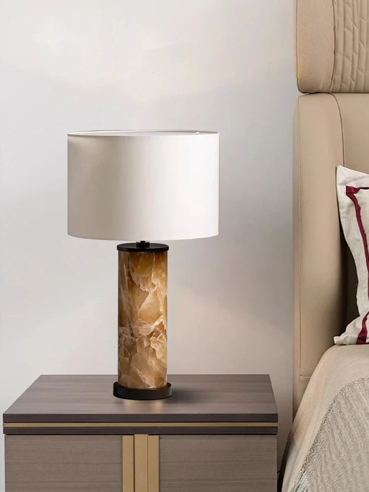 Afralia™ Yellow Jade Stone Desk Lamp Luxurious Nightstand Lighting