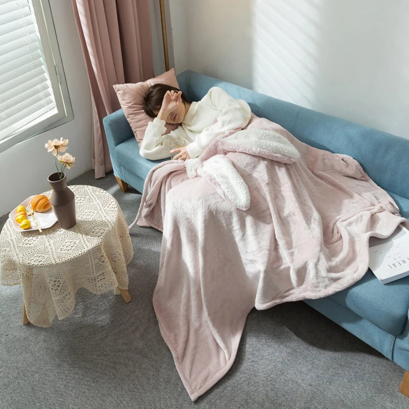 Afralia™ Shark Blanket: Cute Rabbit Design, Cozy Flannel Cloak for Winter Comfort